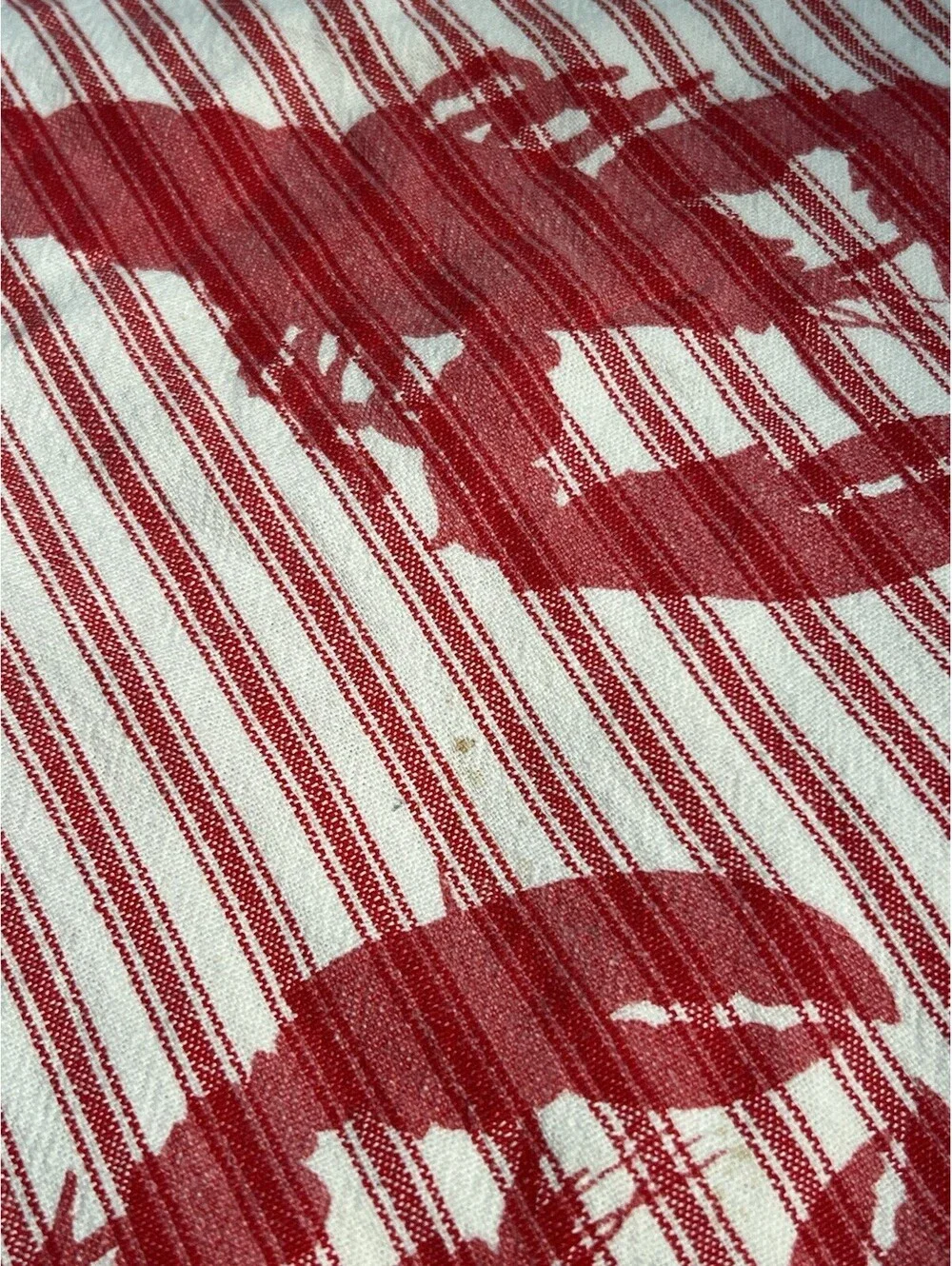 Vintage Martex Lobster Print Tea Towel, Red & White Striped